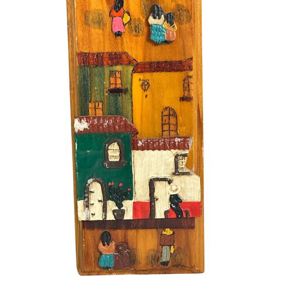 Folk Art Hand Painted 3-D Wood Cross Village Scene 20” x 14” - Picture 6 of 8